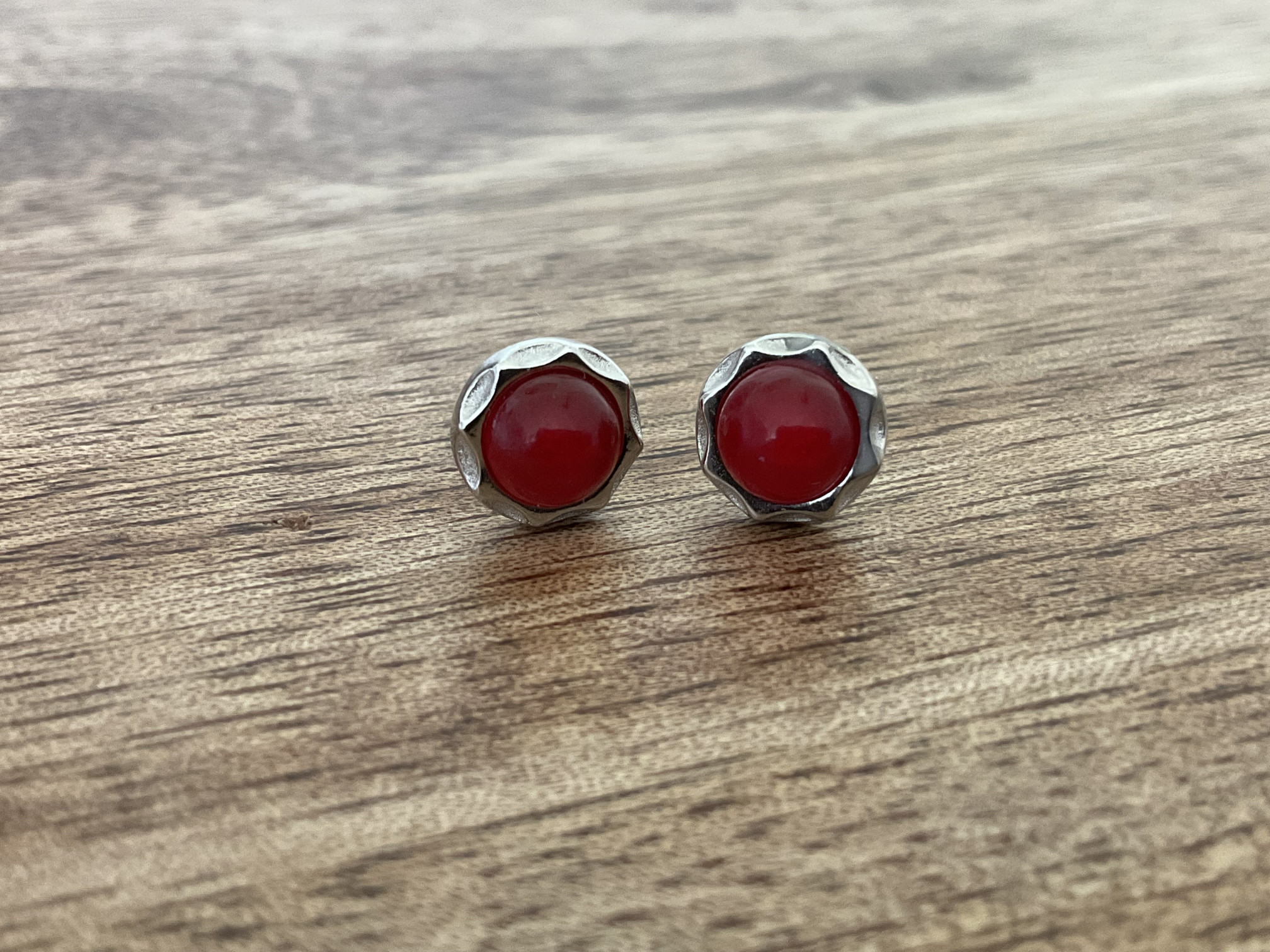 Red Agate Gemstone Stud Earrings